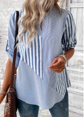 Dusty Blue Split Striped 3/4 Sleeve Blouse | thumb picture 