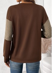 Dark Coffee Patchwork Plaid Long Sleeve Round Neck Sweatshirt | thumb picture 