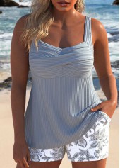 Plus Size Patchwork Grey Tribal Print Tankini Set