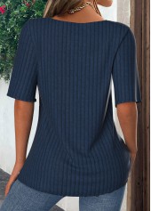 Navy Patchwork Short Sleeve Fake Two Piece Twinset | thumb picture 