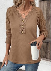 Dark Camel Embroidery Long Sleeve V Neck T Shirt | thumb picture 