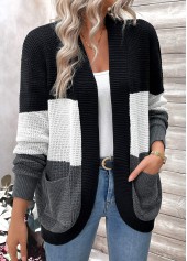 Black Pocket Patchwork Long Sleeve Cardigan | thumb picture 