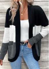 Black Pocket Patchwork Long Sleeve Cardigan | thumb picture 