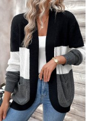 Black Pocket Patchwork Long Sleeve Cardigan | thumb picture 
