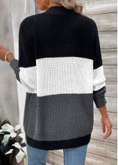 Black Pocket Patchwork Long Sleeve Cardigan | thumb picture 