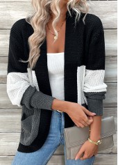 Black Pocket Patchwork Long Sleeve Cardigan | thumb picture 