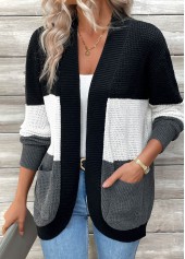 Black Pocket Patchwork Long Sleeve Cardigan | thumb picture 