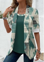 Sage Green Geometric Print Fake Two Piece Twinset