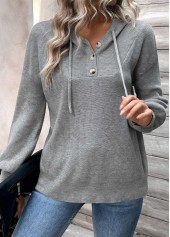 Dark Grey Patchwork Long Sleeve Hooded Sweater | thumb picture 
