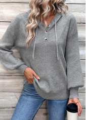 Dark Grey Patchwork Long Sleeve Hooded Sweater | thumb picture 