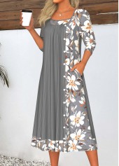Dark Grey Patchwork Floral Print A Line Dress | thumb picture 