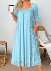 Light Blue Patchwork A Line 3/4 Sleeve Dress | thumb picture 