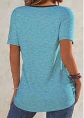 Turquoise Patchwork Geometric Print Short Sleeve T Shirt | thumb picture 