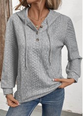 Grey Jacquard Button Long Sleeve Hoodie | thumb picture 