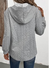 Grey Jacquard Button Long Sleeve Hoodie | thumb picture 