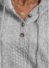Grey Jacquard Button Long Sleeve Hoodie | thumb picture 