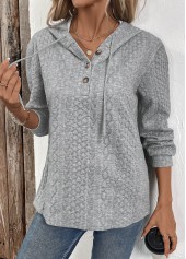 Grey Jacquard Button Long Sleeve Hoodie | thumb picture 
