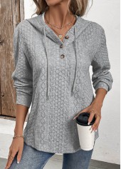 Grey Jacquard Button Long Sleeve Hoodie | thumb picture 