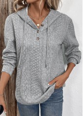 Grey Jacquard Button Long Sleeve Hoodie | thumb picture 