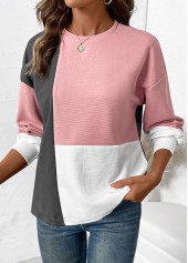 Light Pink Patchwork Long Sleeve Round Neck Sweatshirt | thumb picture 