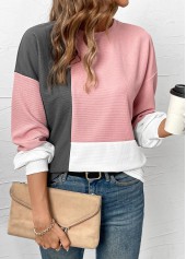 Light Pink Patchwork Long Sleeve Round Neck Sweatshirt | thumb picture 