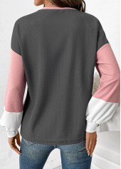 Light Pink Patchwork Long Sleeve Round Neck Sweatshirt | thumb picture 