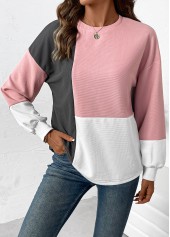 Light Pink Patchwork Long Sleeve Round Neck Sweatshirt