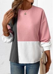 Light Pink Patchwork Long Sleeve Round Neck Sweatshirt | thumb picture 
