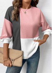 Light Pink Patchwork Long Sleeve Round Neck Sweatshirt | thumb picture 