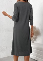 Dark Grey Marl Button Long Sleeve Scoop Neck Dress | thumb picture 