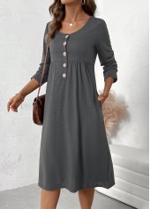 Dark Grey Marl Button Long Sleeve Scoop Neck Dress | thumb picture 
