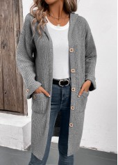 Grey Button Long Sleeve V Neck Cardigan | thumb picture 