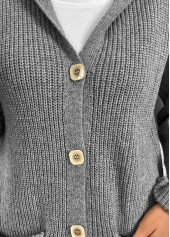 Grey Button Long Sleeve V Neck Cardigan | thumb picture 