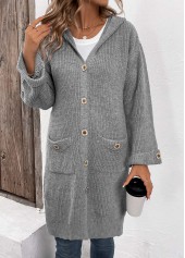 Grey Button Long Sleeve V Neck Cardigan | thumb picture 