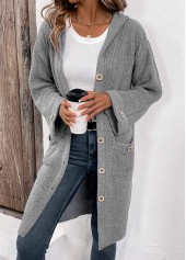 Grey Button Long Sleeve V Neck Cardigan | thumb picture 