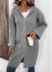 Grey Button Long Sleeve V Neck Cardigan | thumb picture 