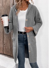 Grey Button Long Sleeve V Neck Cardigan | thumb picture 