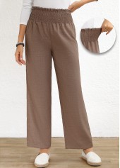 Gray Brown Smocked Elastic Waist High Waisted Pants