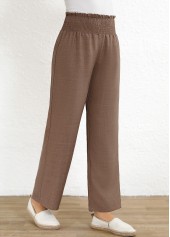 Gray Brown Smocked Elastic Waist High Waisted Pants | thumb picture 