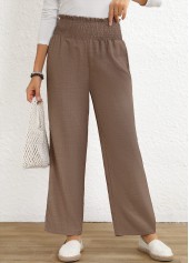 Gray Brown Smocked Elastic Waist High Waisted Pants | thumb picture 