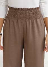 Gray Brown Smocked Elastic Waist High Waisted Pants | thumb picture 