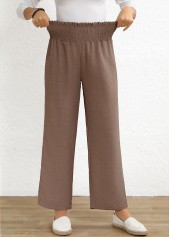 Gray Brown Smocked Elastic Waist High Waisted Pants | thumb picture 