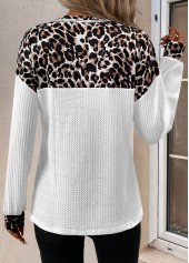 White Patchwork Leopard Long Sleeve V Neck T Shirt | thumb picture 