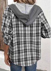 Black Button Plaid Long Sleeve Hoodie | thumb picture 