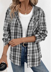 Black Button Plaid Long Sleeve Hoodie | thumb picture 