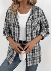 Black Button Plaid Long Sleeve Hoodie | thumb picture 