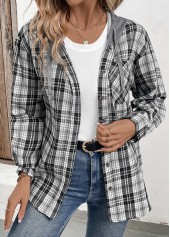 Black Button Plaid Long Sleeve Hoodie | thumb picture 