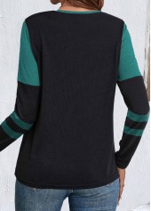 Black Patchwork Long Sleeve Split Neck T Shirt | thumb picture 