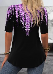 Purple Geometric Print Half Sleeve Fake Two Piece Twinset | thumb picture 