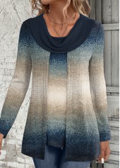 Multi Color Fake 2in1 Ombre Long Sleeve Sweatshirt